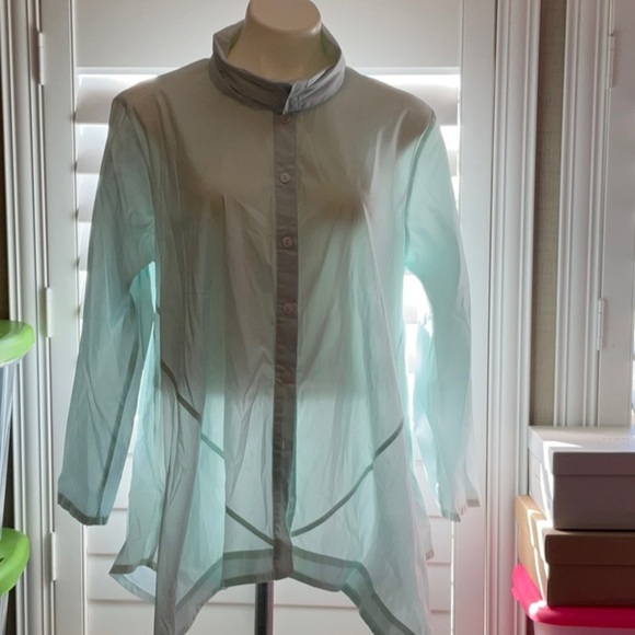 Sheer Light Blue Button-Up Blouse - Picture 1 of 9